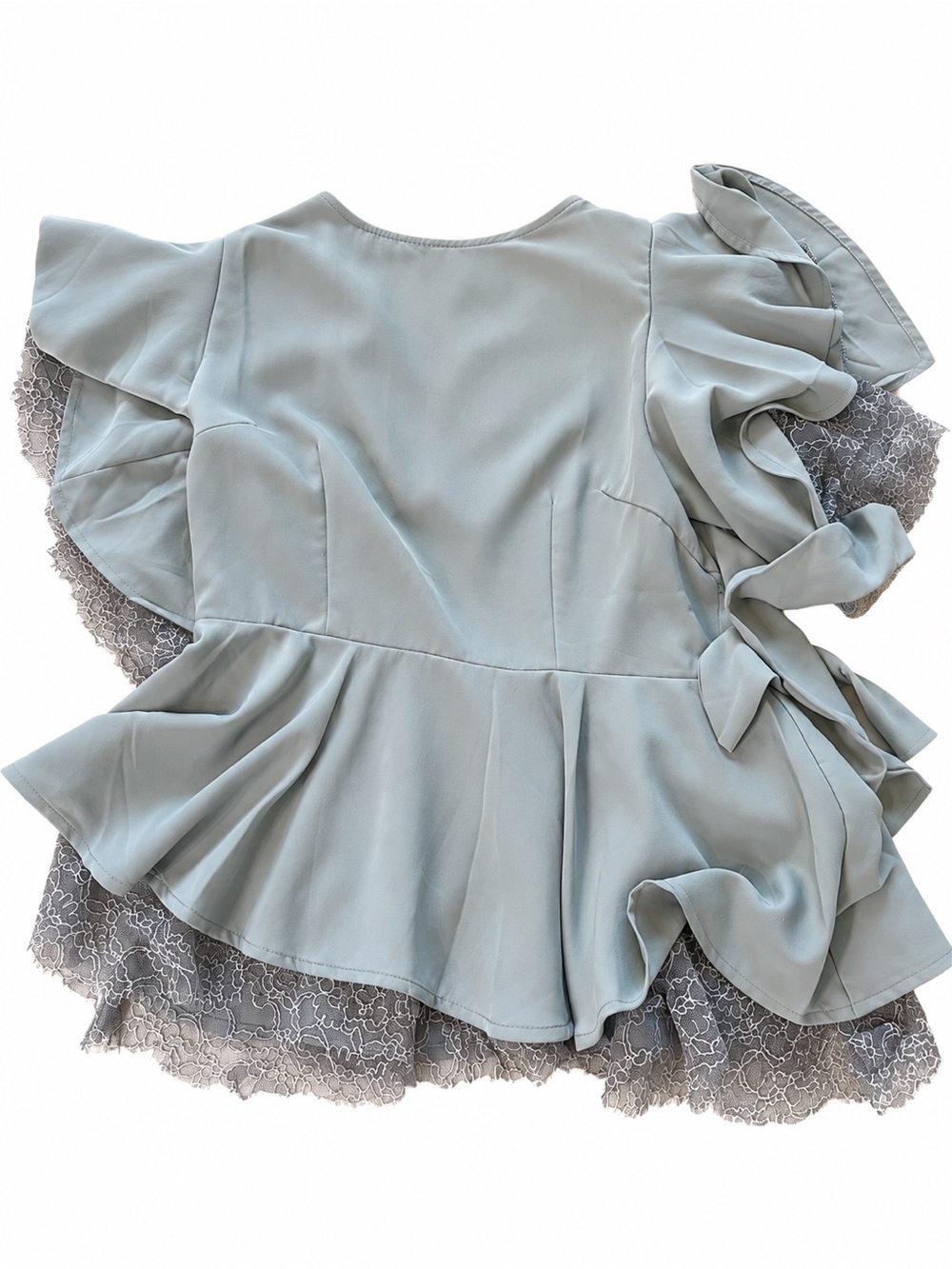 Chicwish Powder Blue Ruffle Lace Peplum Blouse
